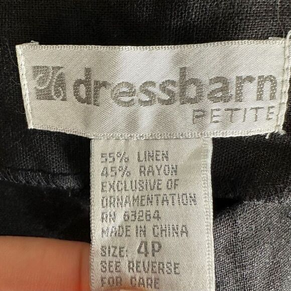 Dressbarn Linen Blend Black Boho Embroidered Capri Pants Womens 4P Retro Chic - Picture 4 of 9